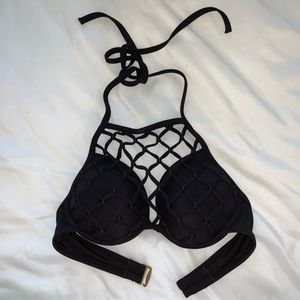 Black Fishnet High Neck Push-up Bikini Top